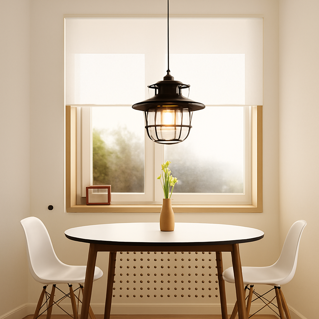 Industrial retro pendant light with aluminum shade in black or white, ideal for adding vintage charm to dining rooms or kitchens.