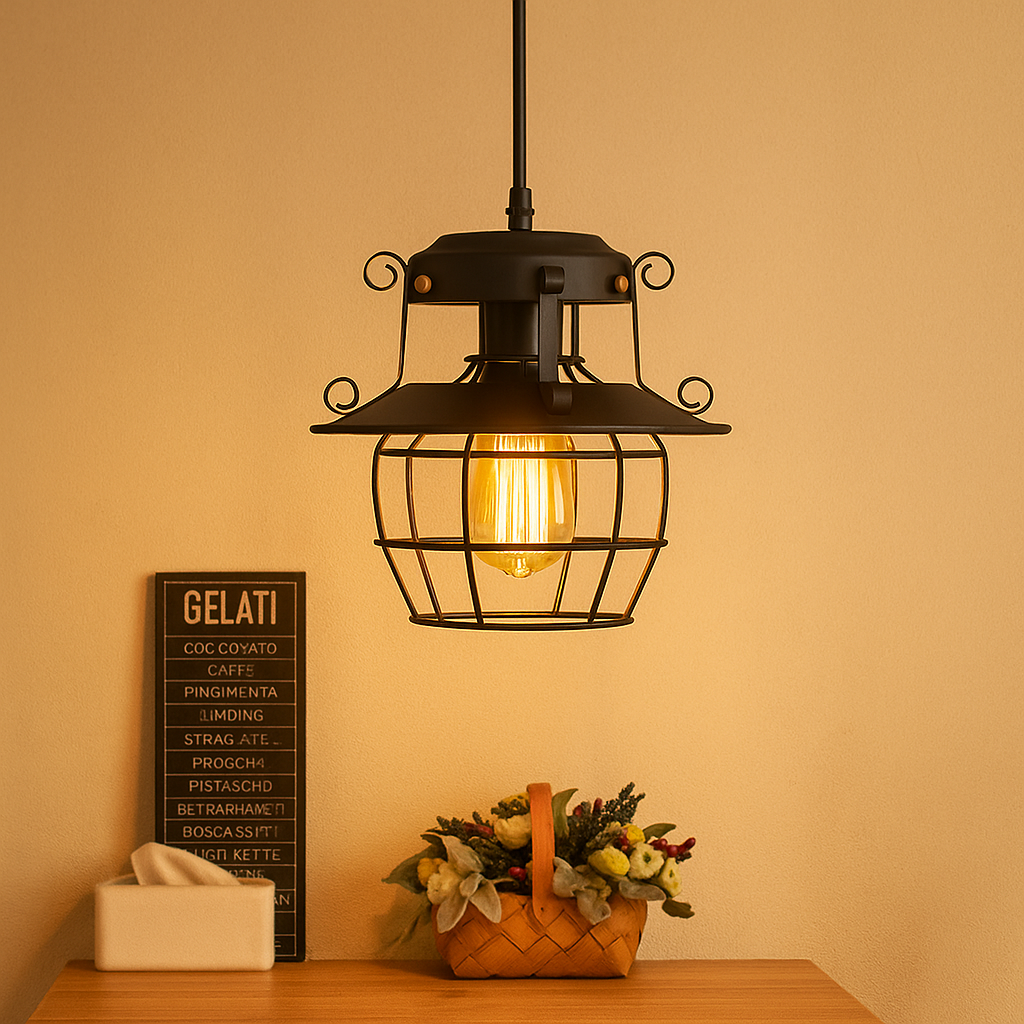 Industrial retro pendant light with aluminum shade in black or white, ideal for adding vintage charm to dining rooms or kitchens.