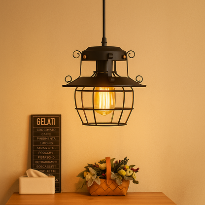 Industrial retro pendant light with aluminum shade in black or white, ideal for adding vintage charm to dining rooms or kitchens.