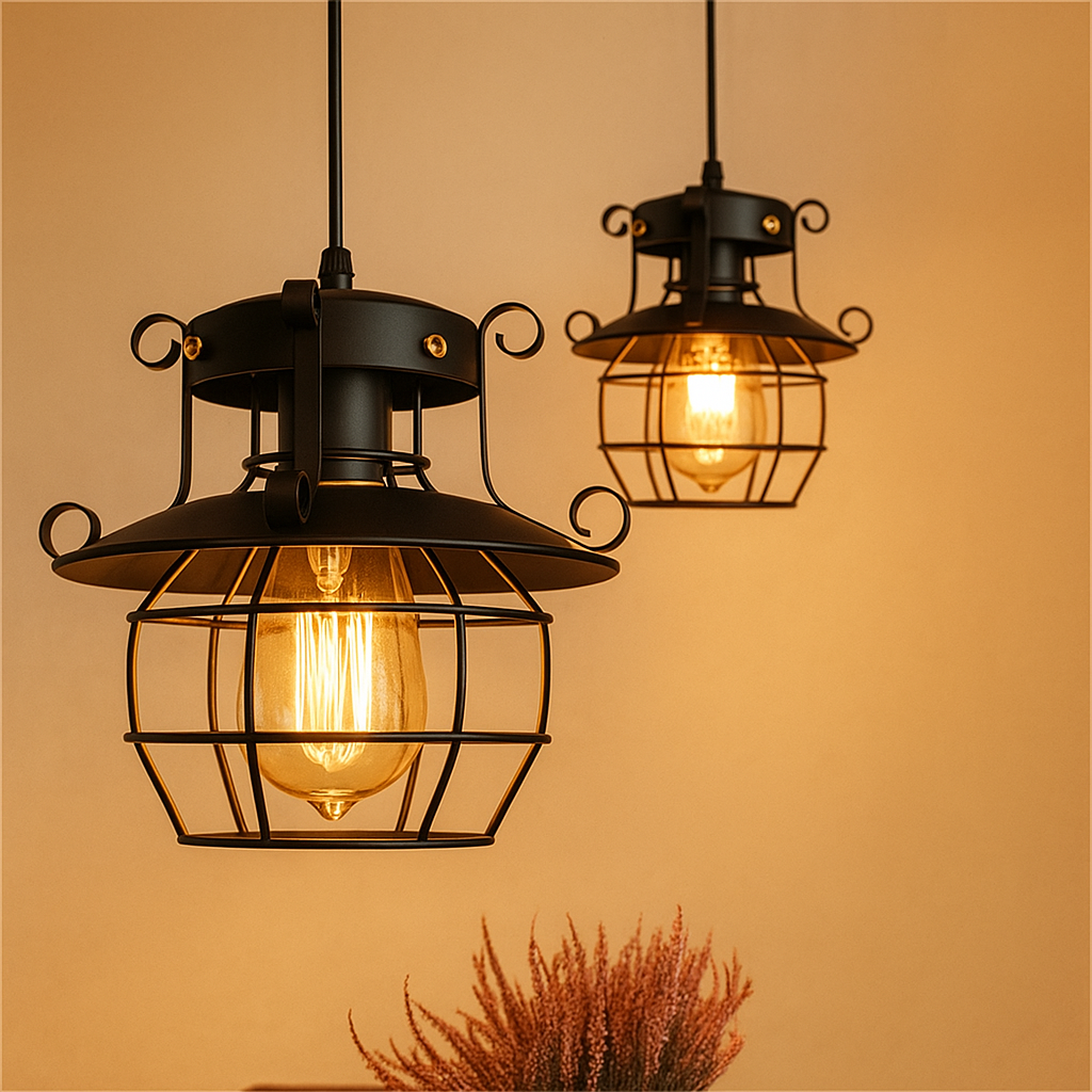 Industrial retro pendant light with aluminum shade in black or white, ideal for adding vintage charm to dining rooms or kitchens.