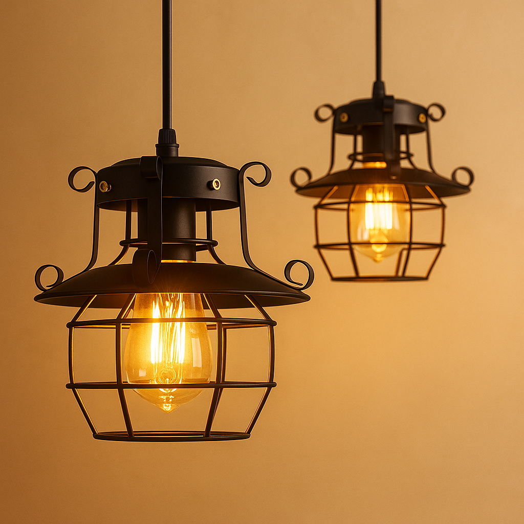 Industrial retro pendant light with aluminum shade in black or white, ideal for adding vintage charm to dining rooms or kitchens.