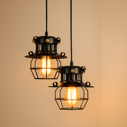 Industrial retro pendant light with aluminum shade in black or white, ideal for adding vintage charm to dining rooms or kitchens.