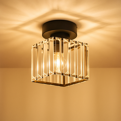 Modern crystal ceiling light with brass finish, ideal for creating a warm and elegant ambiance in bedrooms or hallways.