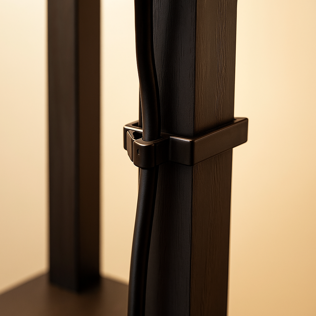 Modern floor lamp with three shelves and warm fabric shade, perfect for combining lighting and storage in living rooms or bedrooms.