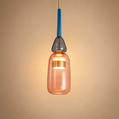 Modern glass pendant light with macaron design in colorful glass, ideal for adding a playful and elegant touch to living rooms or kitchens.