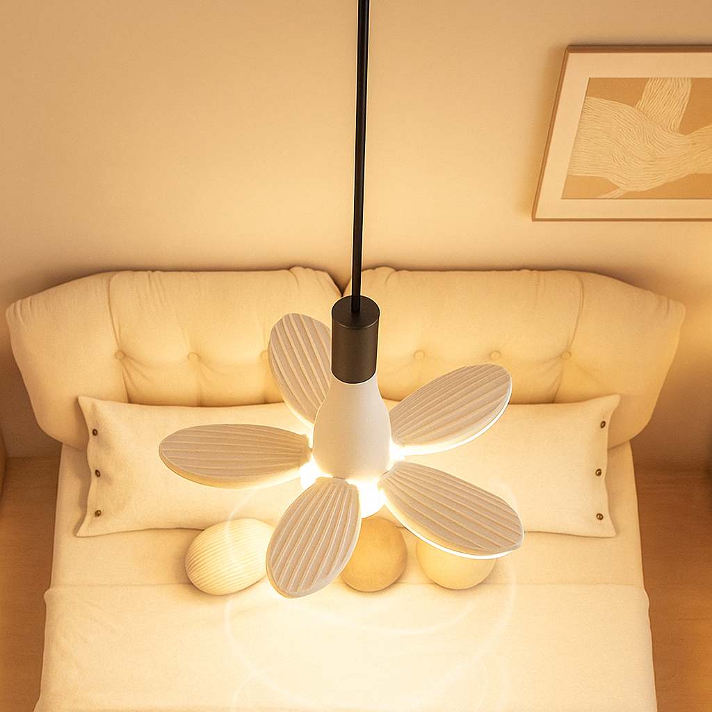 Modern white ceiling fan with transparent glass blades and dimmable LED light, ideal for contemporary living rooms or bedrooms.