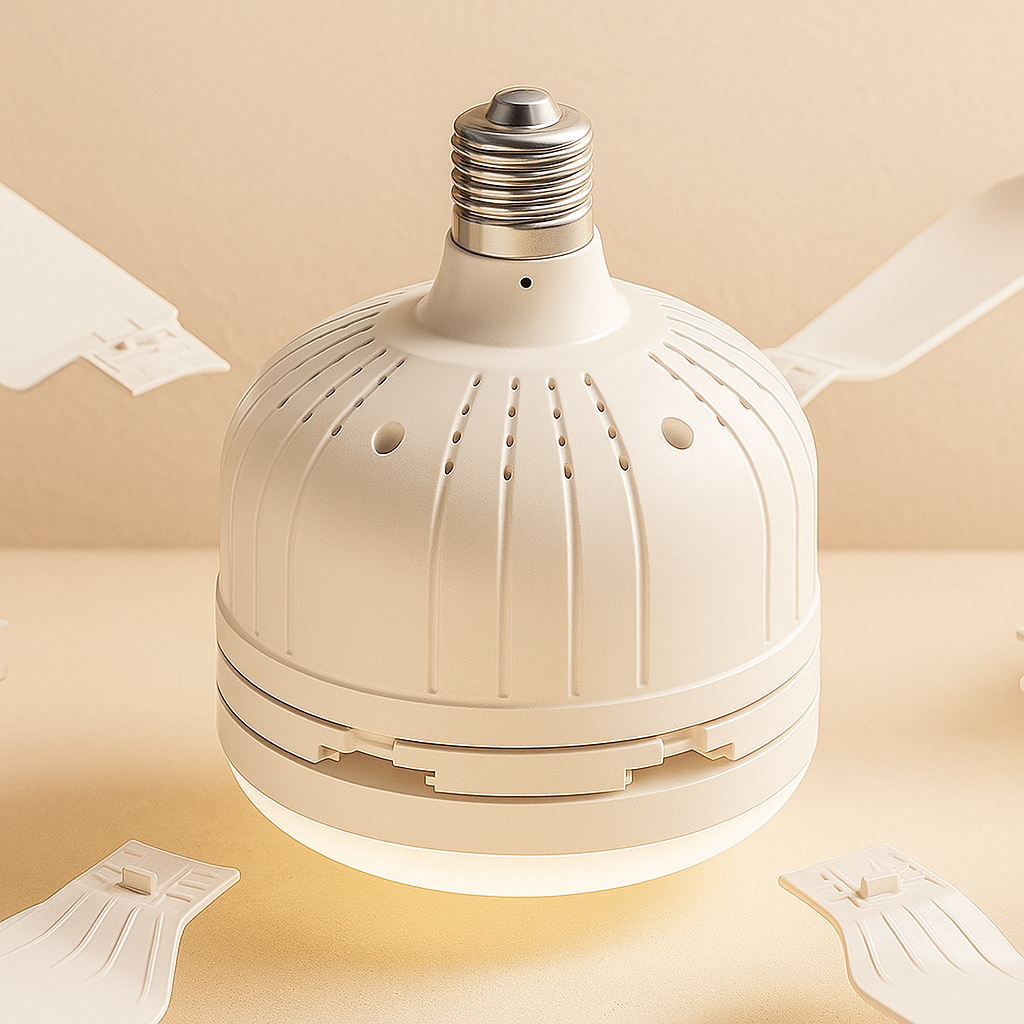 Modern six-blade LED ceiling fan with dimmable light and remote control, perfect for stylish living rooms or bedrooms.