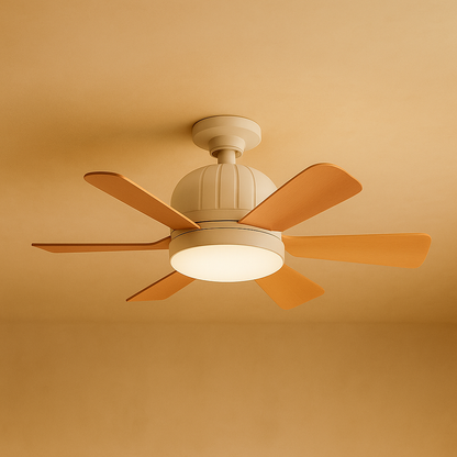 Modern six-blade LED ceiling fan with dimmable light and remote control, perfect for stylish living rooms or bedrooms.