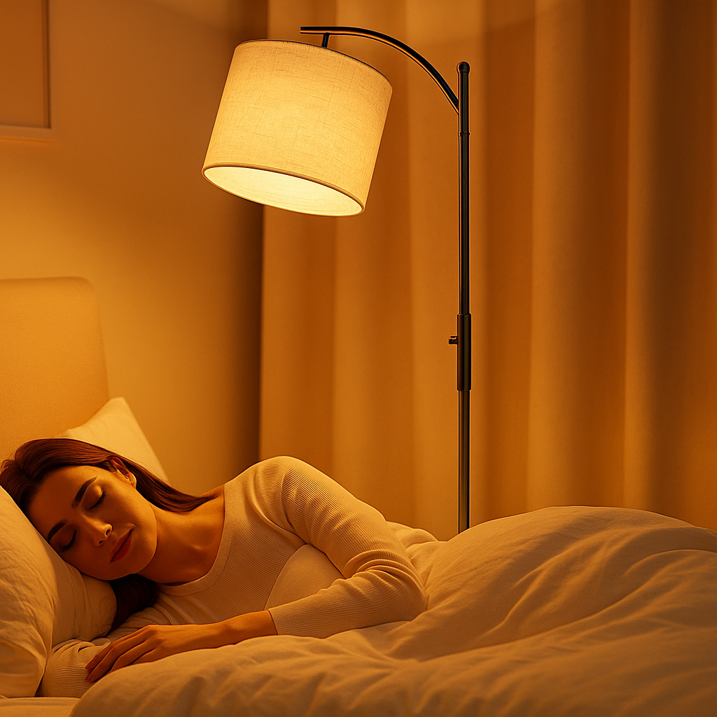 Modern black LED floor lamp with slim aluminum frame, ideal for creating stylish and energy-efficient lighting in living rooms or bedrooms.