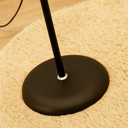 Modern floor lamp with metal cone shade and adjustable color lighting, perfect for adding stylish and functional light to living rooms or bedrooms.