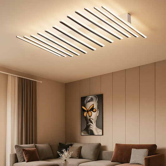 Modern black ceiling light with elegant wave design and LED illumination, ideal for living rooms, bedrooms, or dining areas with smart control features.